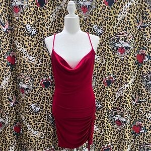 Y2k red runched cross back mini dress